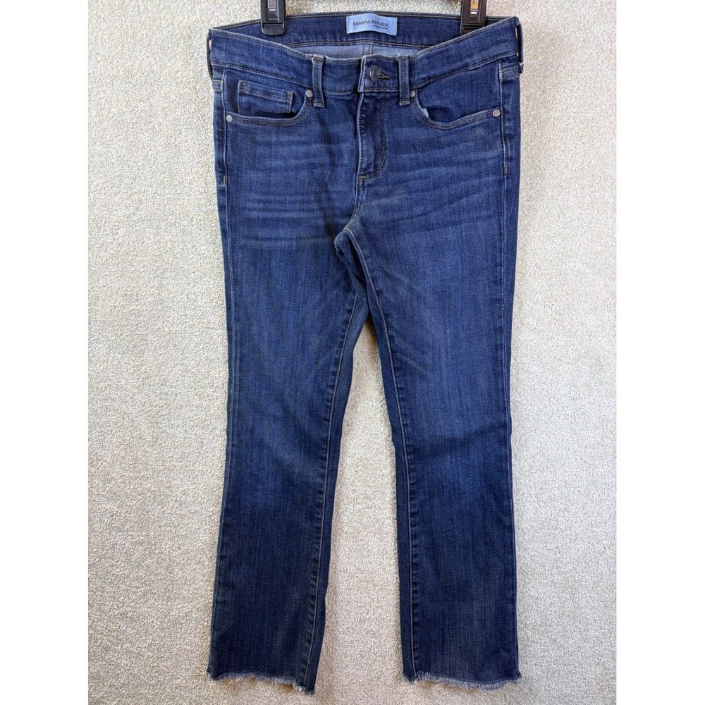 Banana Republic Premium Denim Cropped‎ Flare Jeans Women 25 (Fits 28x25) Raw Hem